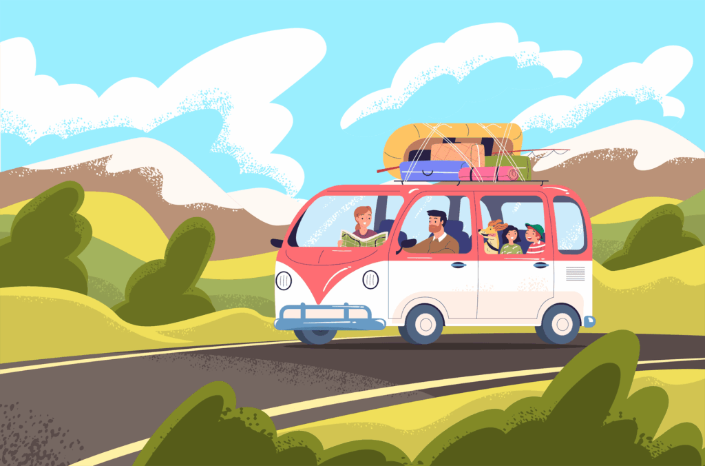 家庭旅行的彩色面包车